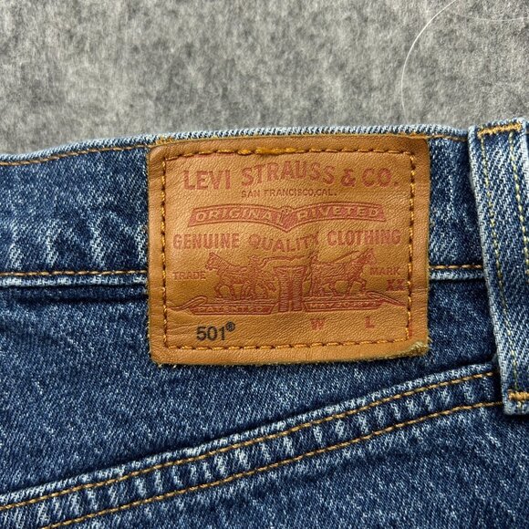 Levi's 501 Mid Thigh Shorts Women's Size 26 Big E Button Fly Distressed Denim - Picture 3 of 12